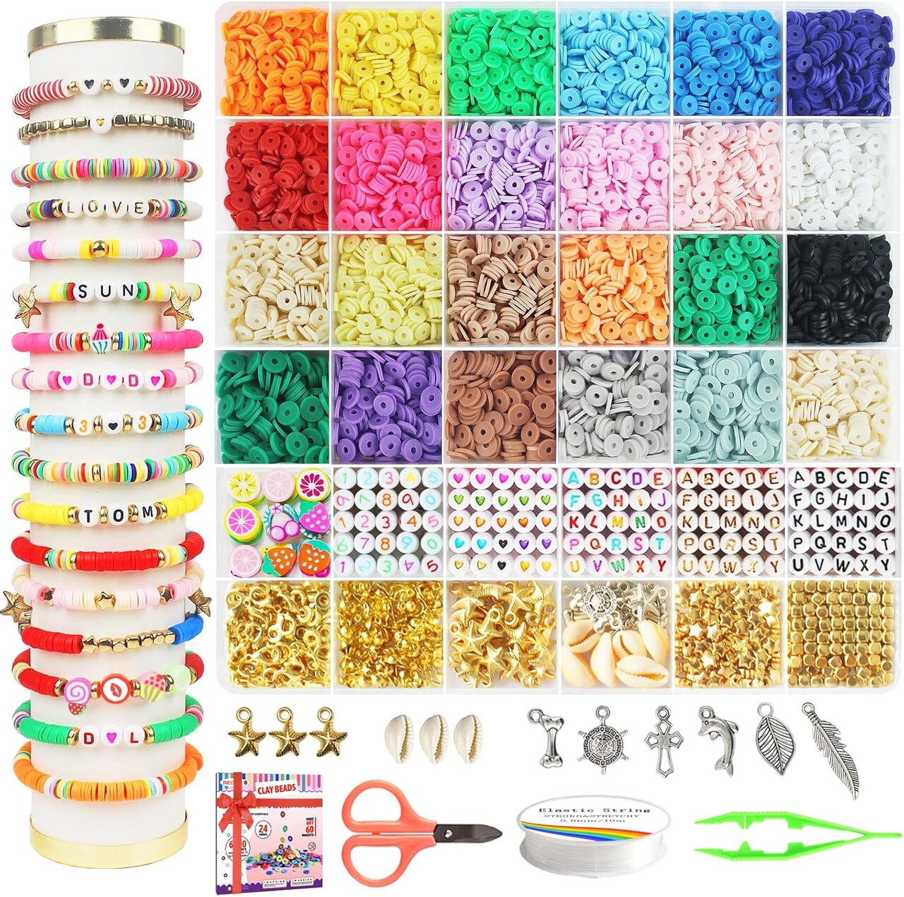 6800 pcs Clay Beads Bracelet Making Kit, Friendship Bracelet Kits Flat Beads for Jewelry Making, Polymer Heishi Set for Bracelet Necklace DIY Crafts Gift for Girls Ages 6-12